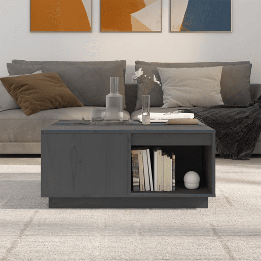 Mesa de Centro, Mesa baixa, 80x81x36,5 cm madeira de pinho maciça cinzento