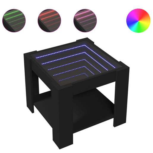Mesa de Centro, Mesa baixa, c LEDs 53x53x45 cm derivados de madeira preto