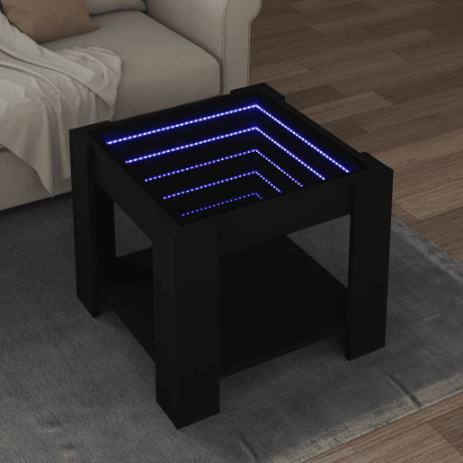 Mesa de Centro, Mesa baixa, c LEDs 53x53x45 cm derivados de madeira preto