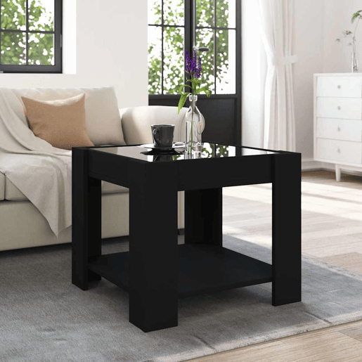 Mesa de Centro, Mesa baixa, c LEDs 53x53x45 cm derivados de madeira preto
