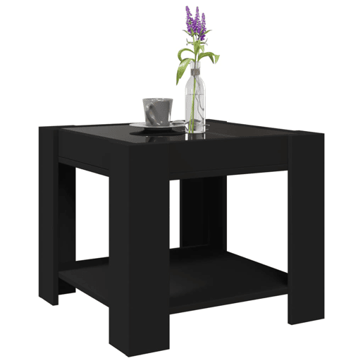 Mesa de Centro, Mesa baixa, c LEDs 53x53x45 cm derivados de madeira preto