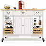 Ilha de cozinha moderna 120×45×90 cm - Móvel de cozinha, carrinho de sala de jantar multifuncional, com cesto de armazenamento em pinho - Branco