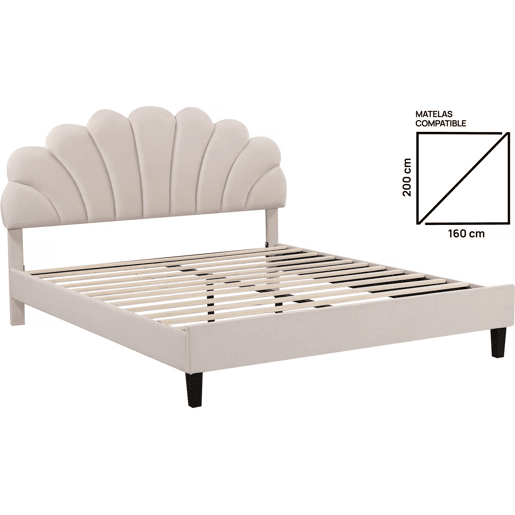 Cama de veludo Manon - Bege - 160 x 200 cm