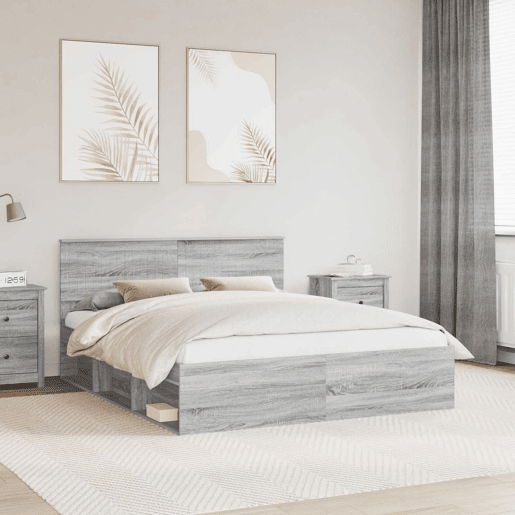 Estrutura da Cama de casal simple com cabeceira Cinza Sonoma 160 x 200 cm