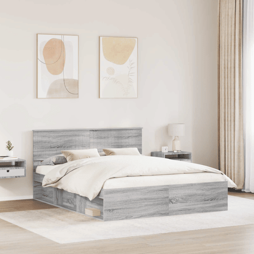 Estrutura da Cama de casal simple com cabeceira Cinza Sonoma 160 x 200 cm