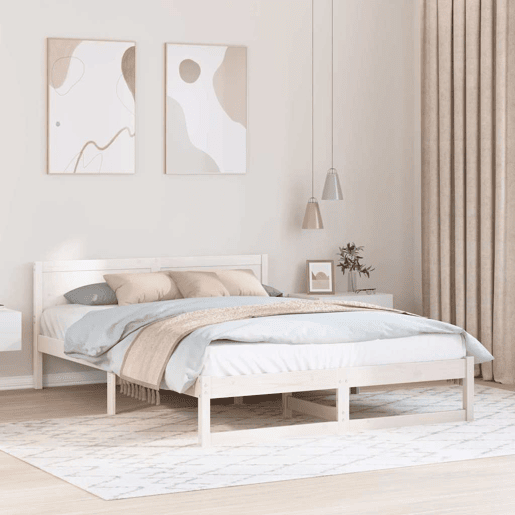 Estrutura da Cama de casal simple com cabeceira Branco 150 x 200 cm