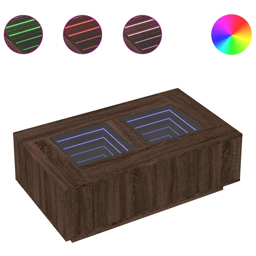 Mesa de Centro, Mesa baixa, luzes LED Infinity 116x69x40 cm carvalho castanho