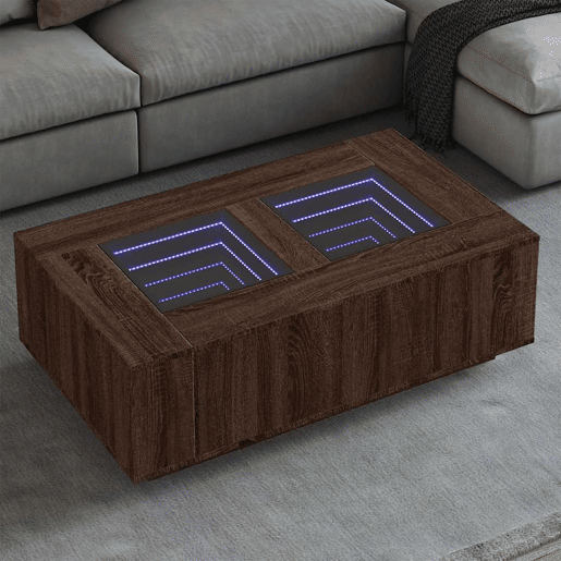 Mesa de Centro, Mesa baixa, luzes LED Infinity 116x69x40 cm carvalho castanho