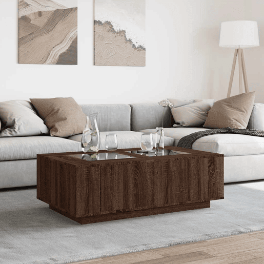 Mesa de Centro, Mesa baixa, luzes LED Infinity 116x69x40 cm carvalho castanho