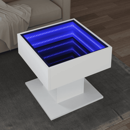 Mesa de Centro, Mesa baixa, c LEDs 50x50x45cm derivados de madeira branco