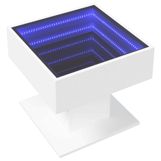 Mesa de Centro, Mesa baixa, c LEDs 50x50x45cm derivados de madeira branco