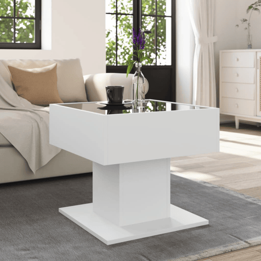 Mesa de Centro, Mesa baixa, c LEDs 50x50x45cm derivados de madeira branco