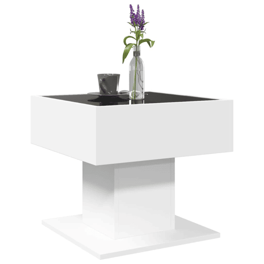Mesa de Centro, Mesa baixa, c LEDs 50x50x45cm derivados de madeira branco