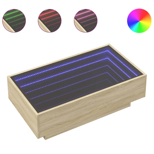 Mesa de Centro, Mesa baixa c LEDs 90x50x30 cm derivados de madeira