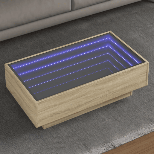 Mesa de Centro, Mesa baixa c LEDs 90x50x30 cm derivados de madeira