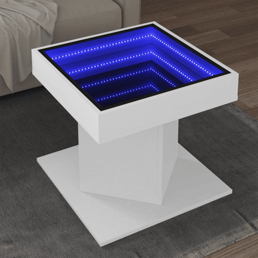 Mesa de Centro, Mesa baixa, c LEDs 50x50x45cm derivados de madeira branco