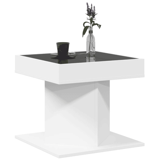 Mesa de Centro, Mesa baixa, c LEDs 50x50x45cm derivados de madeira branco
