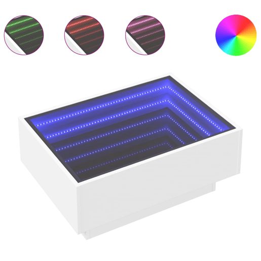 Mesa de Centro, Mesa baixa, c LEDs 70x50x30 cm derivados de madeira branco