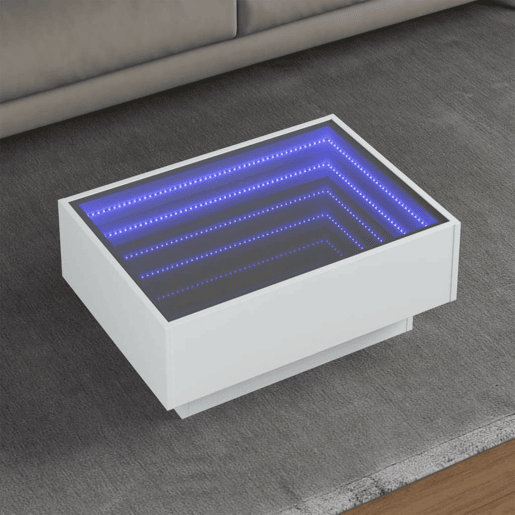 Mesa de Centro, Mesa baixa, c LEDs 70x50x30 cm derivados de madeira branco