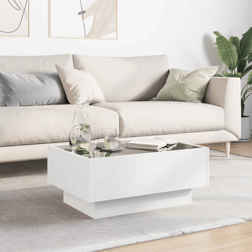 Mesa de Centro, Mesa baixa, c LEDs 70x50x30 cm derivados de madeira branco