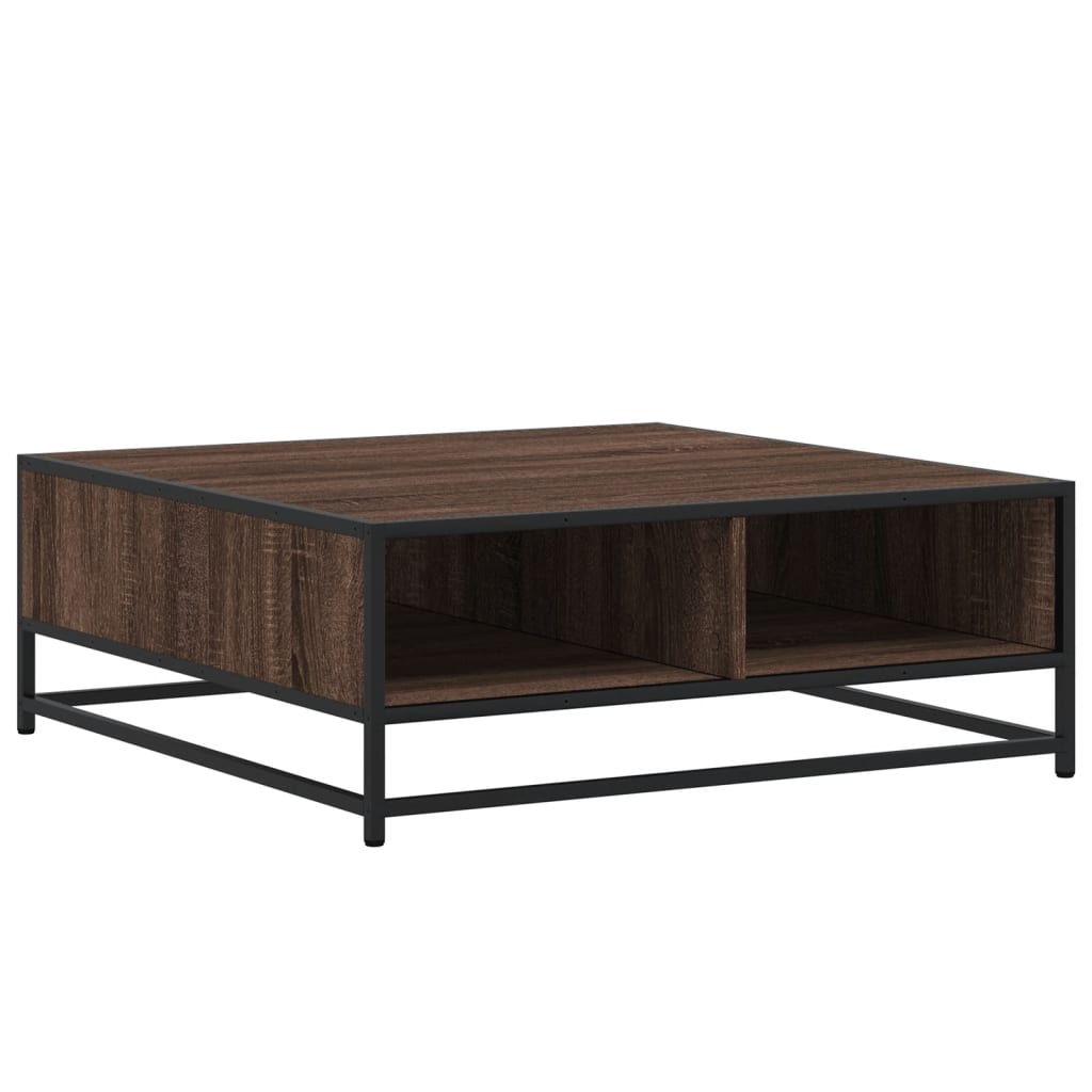 mesa de cafe - mesa de centro madera ingenieria metal marron roble 80x80x30 cm