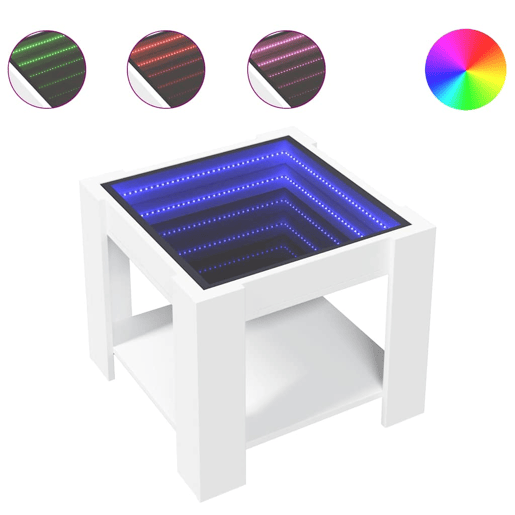 Mesa de Centro, Mesa baixa, c LEDs 53x53x45 cm derivados de madeira branco