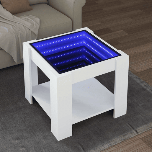 Mesa de Centro, Mesa baixa, c LEDs 53x53x45 cm derivados de madeira branco