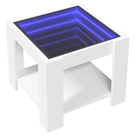 Mesa de Centro, Mesa baixa, c LEDs 53x53x45 cm derivados de madeira branco