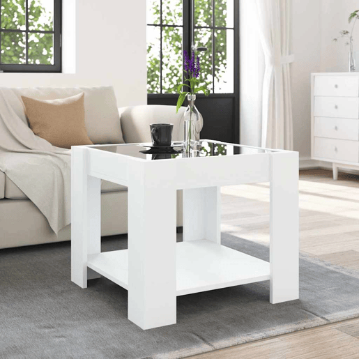 Mesa de Centro, Mesa baixa, c LEDs 53x53x45 cm derivados de madeira branco