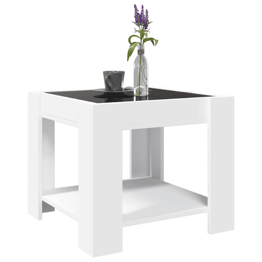 Mesa de Centro, Mesa baixa, c LEDs 53x53x45 cm derivados de madeira branco
