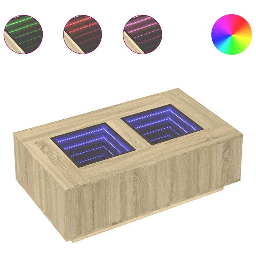 Mesa de Centro, Mesa baixa, luzes LED Infinity 116x69x40 cm carvalho sonoma
