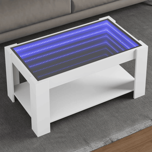 Mesa de Centro, Mesa baixa, c LEDs 93x53x45 cm derivados de madeira branco