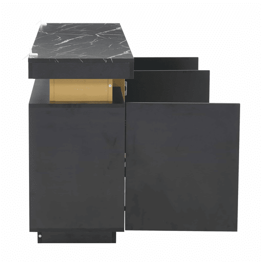 Móvel auxiliar 140x38x70 cm - 3 portas, divisórias ajustáveis, para cozinha, sala, sala de jantar, corredor - Preto e dourado