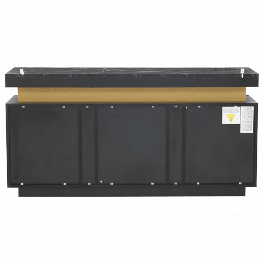 Móvel auxiliar 140x38x70 cm - 3 portas, divisórias ajustáveis, para cozinha, sala, sala de jantar, corredor - Preto e dourado