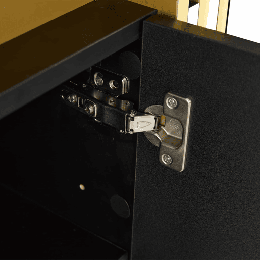 Móvel auxiliar 140x38x70 cm - 3 portas, divisórias ajustáveis, para cozinha, sala, sala de jantar, corredor - Preto e dourado