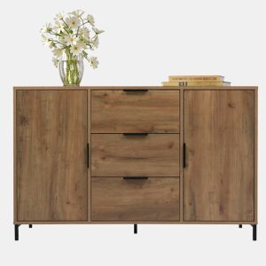 Kommode 120x40x76 cm - 2 portas, 3 gavetas, prateleira ajustável - Carvalho escuro
