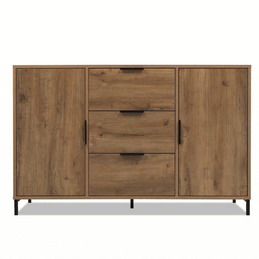 Kommode 120x40x76 cm - 2 portas, 3 gavetas, prateleira ajustável - Carvalho escuro
