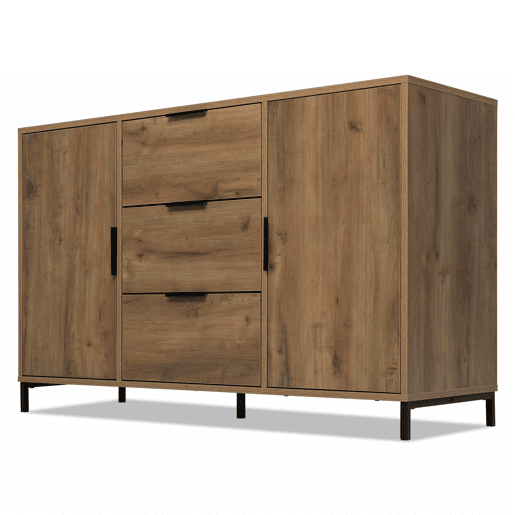 Kommode 120x40x76 cm - 2 portas, 3 gavetas, prateleira ajustável - Carvalho escuro
