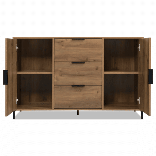 Kommode 120x40x76 cm - 2 portas, 3 gavetas, prateleira ajustável - Carvalho escuro
