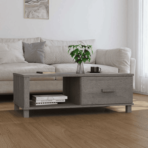 Mesa de Centro, Mesa baixa, 100x55x35 cm pinho maciço cinza-claro