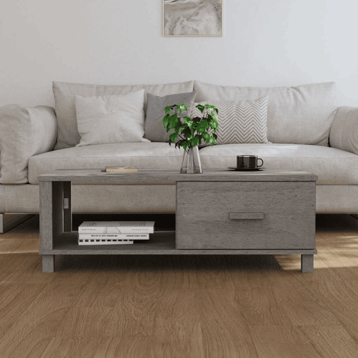 Mesa de Centro, Mesa baixa, 100x55x35 cm pinho maciço cinza-claro