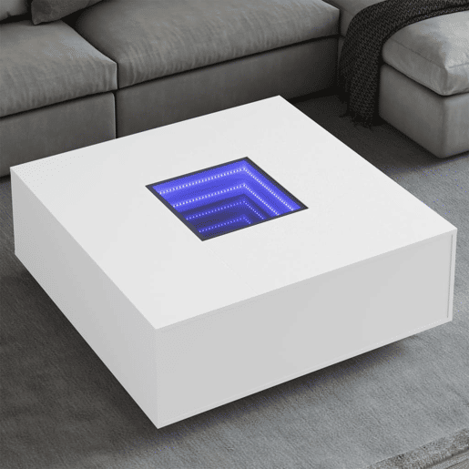 Mesa de Centro, Mesa baixa, luzes LED Infinity 100x100x40 cm branco