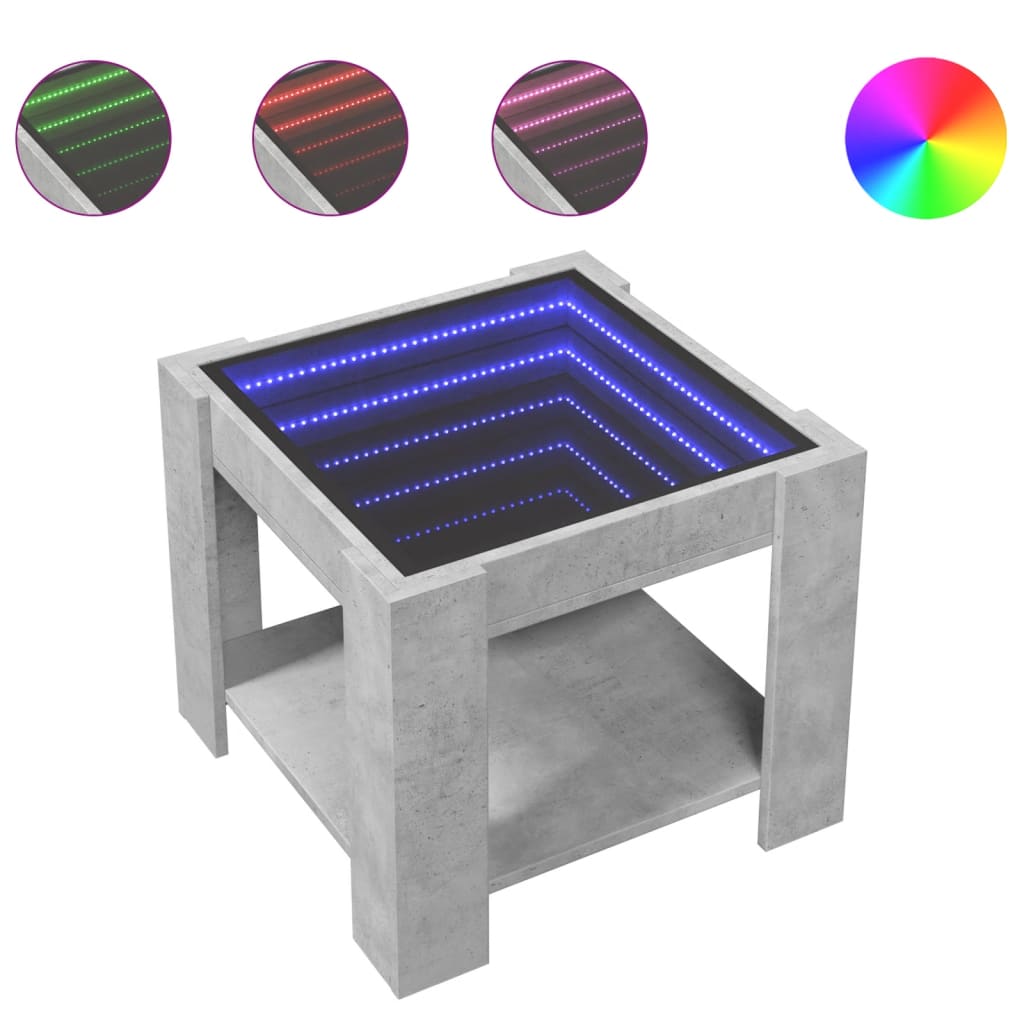 Mesa de café - mesa de centro y led madera ingeniería gris hormigón 53x53x45cm