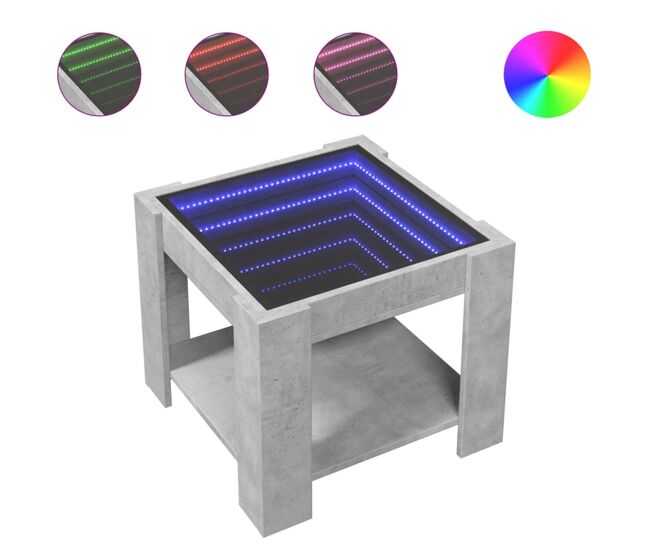 Mesa de café - mesa de centro y led madera ingeniería gris hormigón 53x53x45cm