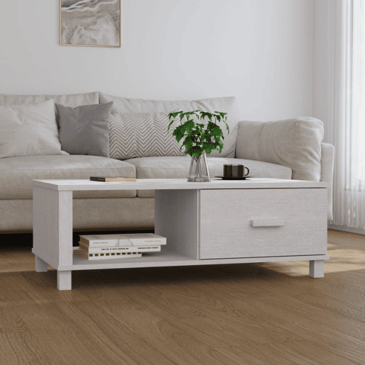 Mesa de Centro, Mesa baixa, 100x55x35 cm pinho maciço branco