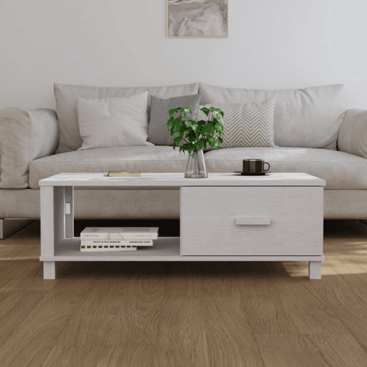 Mesa de Centro, Mesa baixa, 100x55x35 cm pinho maciço branco