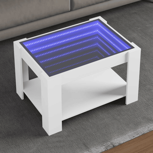 Mesa de Centro, Mesa baixa, c LEDs 73x53x45 cm derivados de madeira branco