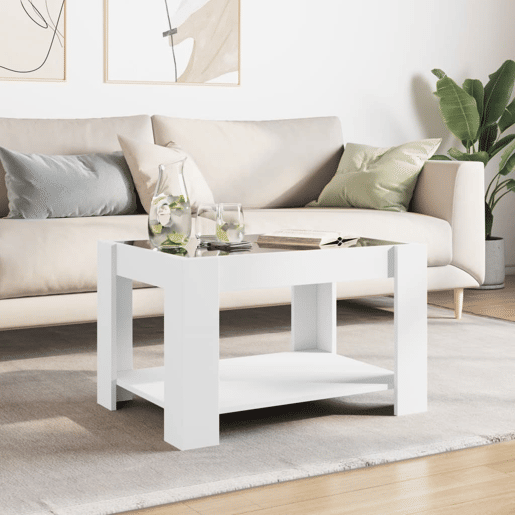 Mesa de Centro, Mesa baixa, c LEDs 73x53x45 cm derivados de madeira branco