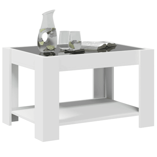 Mesa de Centro, Mesa baixa, c LEDs 73x53x45 cm derivados de madeira branco