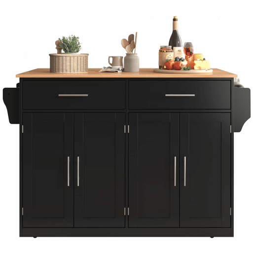 Carrinho de serviço 120x46(70)x91 cm - com mesa dobrável, rodas e pés de madeira intercambiáveis - Preto